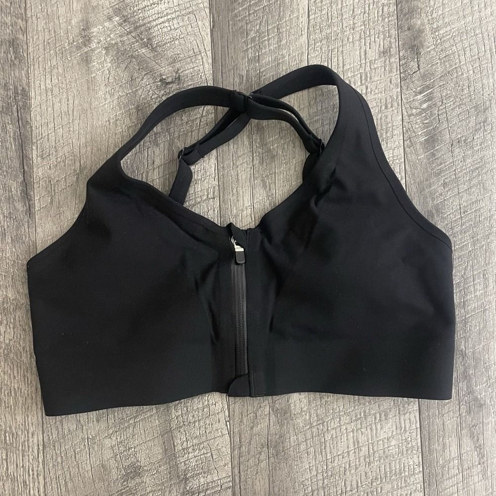 Athleta Empower II Daily Bra A-C‎ Black Front Zip Sports Bra Small Petite SP